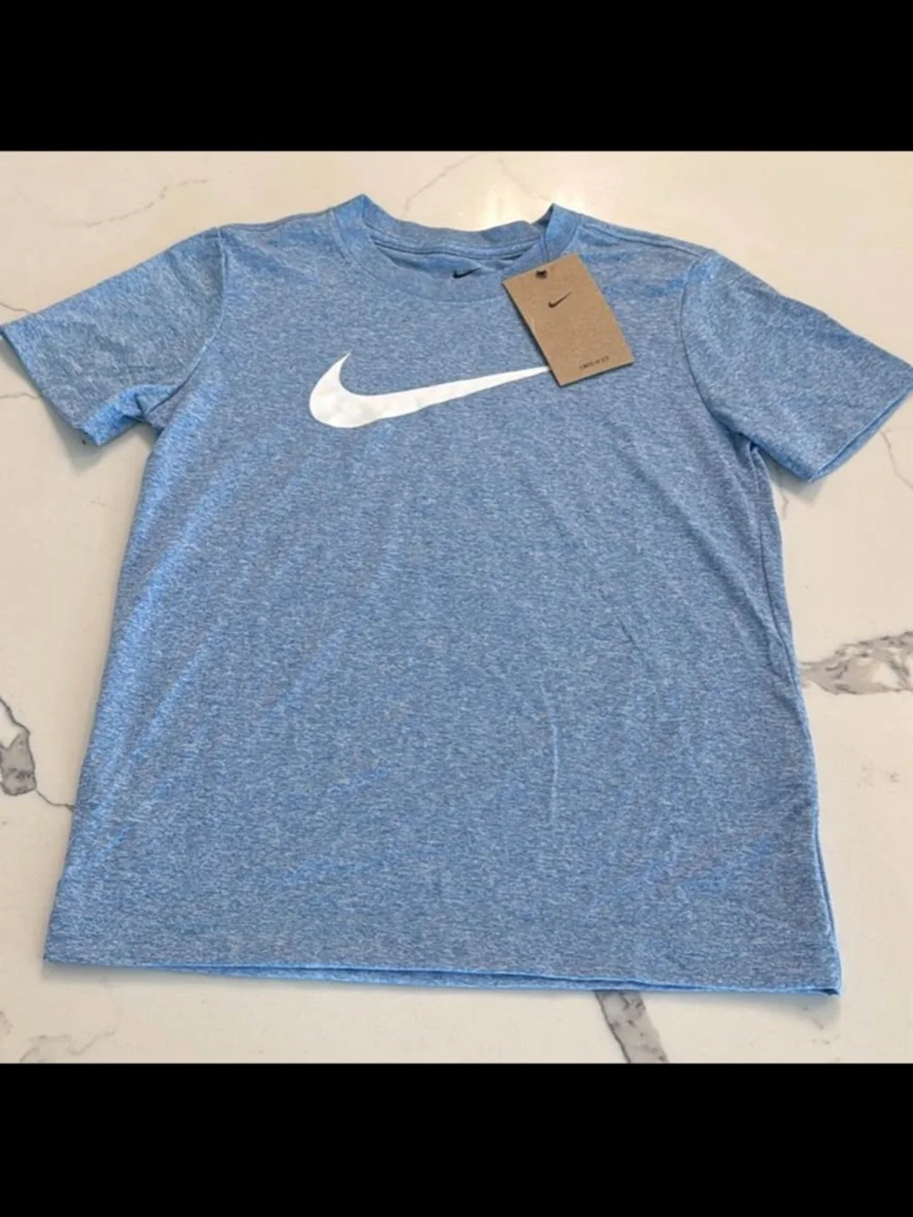 Nike Light Blue Heather Short Sleeve Tee with White Swoosh